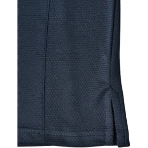 A dark navy blue polo shirt made from bamboo charcoal material, featuring a side split detail and a logo.
