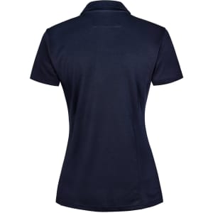 A dark navy ladies' polo shirt made from bamboo charcoal, featuring a collar and a fitted design. It has a logo.