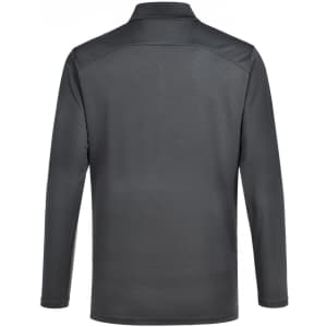 A long-sleeved polo shirt in a dark charcoal colour, featuring a subtle texture and a logo.