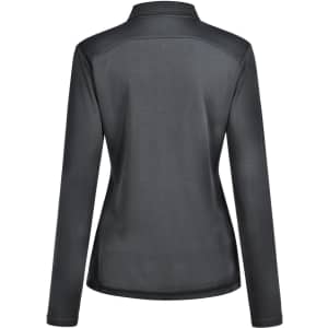 A ladies' long-sleeve polo shirt in charcoal grey, featuring a sleek design and a branded logo.