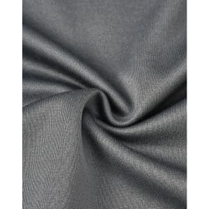 A close-up of grey sustainable poly/cotton fabric, showing its smooth texture and weave pattern.