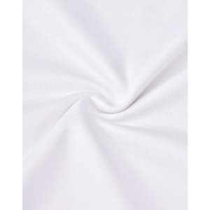 A close-up of white poly/cotton fabric, showing a smooth texture and a soft finish, with a slight twist in the cloth.
