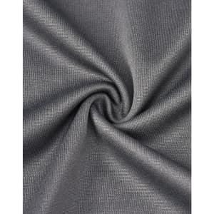 A close-up view of grey fabric, showcasing a smooth texture with a subtle sheen and a twisted pattern.