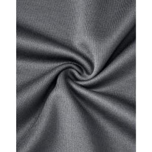 A close-up of dark grey fabric with a smooth texture, showcasing a sustainable poly/cotton blend.