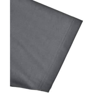 A close-up of a men's polo shirt sleeve, featuring a sustainable poly/cotton blend in a muted grey colour.