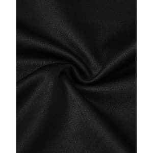 A close-up view of black sustainable poly/cotton fabric with a smooth texture and slight stretch.