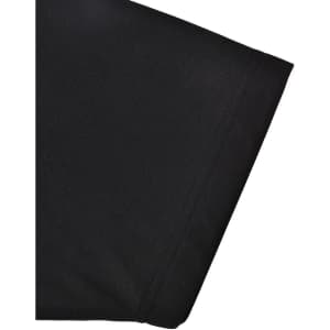 A close-up of a black men's sustainable poly/cotton polo shirt sleeve, featuring a neat seam and soft texture.