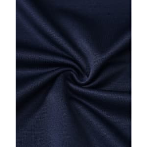 A close-up of dark navy fabric featuring a smooth texture, ideal for polo shirts, with soft, sustainable poly/cotton blend.