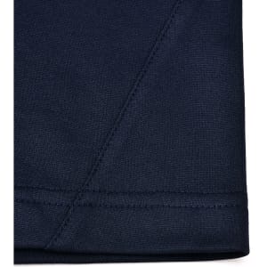 A navy polo shirt featuring a contrasting sleeve and collar design, with visible stitching details.