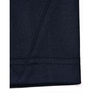 A navy blue polo shirt featuring a contrast collar, made from sustainable poly/cotton fabric.