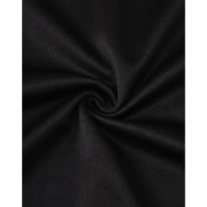 A close-up of black fabric featuring a smooth, textured surface, showcasing its sustainable poly/cotton blend.