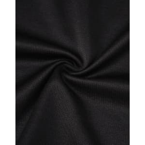 A close-up of black fabric with a smooth texture, showcasing its sustainable poly/cotton blend.