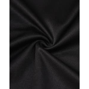 A close-up of black sustainable poly/cotton fabric, showing its smooth texture and stretch ability.