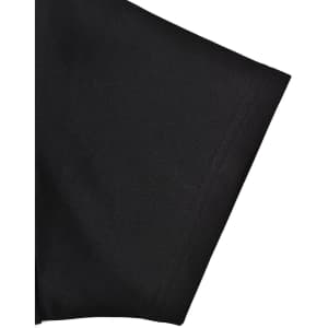 A black polo shirt featuring short sleeves and a contrast detail, with a logo on the fabric.