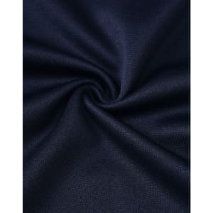 A close-up of dark navy fabric, showing a smooth, textured weave ideal for polo shirts.