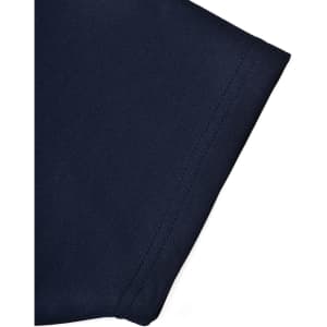A navy polo shirt featuring a contrast sleeve detail and a logo on the chest area.
