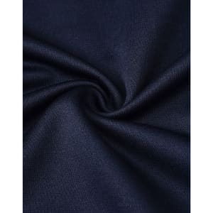 A close-up of navy blue sustainable poly/cotton fabric, showcasing its smooth texture and weave pattern.