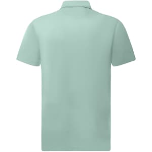 A light green men's polo shirt with a jacquard knit design and a collar, featuring a logo on the back.