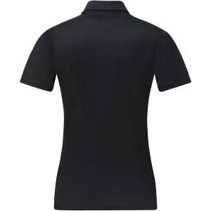 A black Ladies' Sustainable Jacquard Knit short sleeve polo with a classic collar and back view. It features a logo.