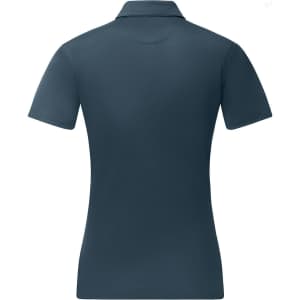 A navy short-sleeved polo shirt with a jacquard knit design and a discreet logo on the back.