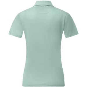 A light mint green ladies' sustainable Jacquard knit short-sleeve polo shirt, featuring a collar and a branding logo.