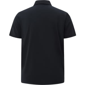 A black men's polo shirt with a collar, featuring short sleeves and a plain back. The shirt has a logo detailing.