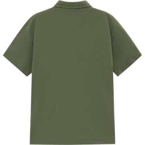 A men's high-performance polo in olive green, featuring a classic collar and short sleeves. Includes a branding logo.