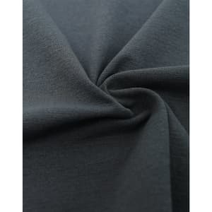 A close-up of dark grey fabric, showcasing a soft and smooth texture, with a slight stretch.