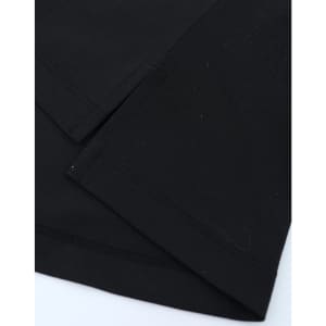 A close-up of a black polo shirt featuring short sleeves and smooth fabric texture. It includes a small logo.