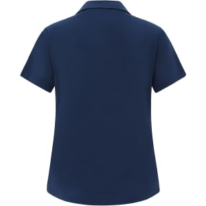 A navy blue ladies' polo shirt with short sleeves and a collar, featuring a discreet logo.