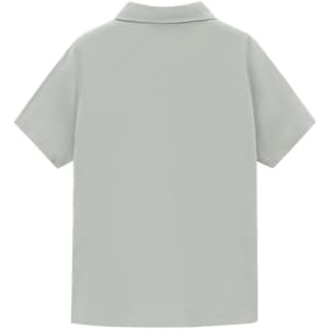 A light grey short-sleeved polo shirt with a collar, featuring a logo on the back.