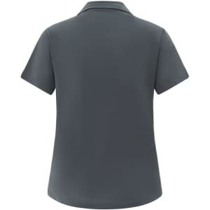 A ladies' high performance polo in dark grey, featuring a classic collar and short sleeves. Brand logo present.
