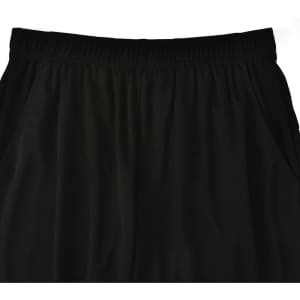 Black bamboo charcoal sports shorts featuring an elastic waistband and side pockets. Includes a logo.