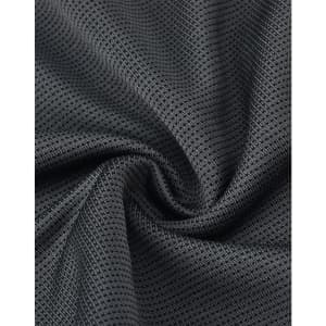 A close-up of textured black fabric, showcasing a lightweight and breathable mesh design suitable for sports apparel.