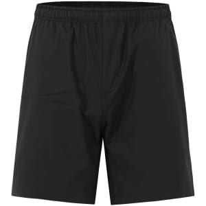 Unisex black mercerised cotton shorts with an elastic waistband and a simple design. Includes a logo.