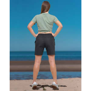 Unisex mercerised cotton shorts in dark colour, featuring a simple design and elastic waistband.