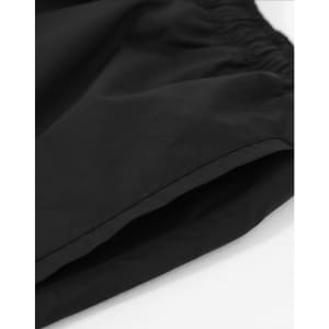 Unisex black mercerised cotton shorts featuring an elastic waistband and a smooth finish.