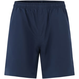 Unisex navy shorts made from mercerised cotton, featuring an elastic waistband and a simple design.