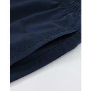 Navy unisex mercerised cotton shorts with an elastic waistband and side pockets. Features a branding logo.