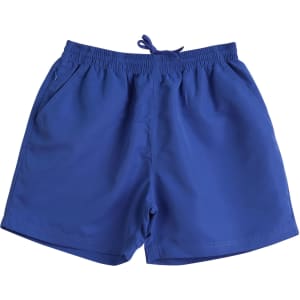 A pair of adult microfibre shorts in a vibrant blue colour, featuring an elastic waistband and side pockets.
