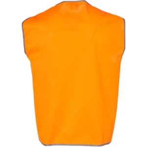 An orange Hi-Vis safety vest with grey trim, featuring a simple design and no sleeves.