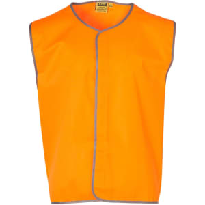 A Hi-Vis safety vest in bright orange with grey trim, featuring a logo on the back.
