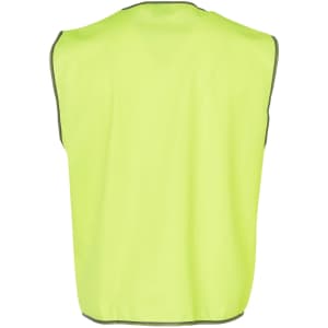 A high-visibility safety vest in bright lime green, featuring a simple design and reflective trim.