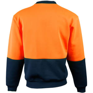 A hi-vis two-tone safety windcheater in orange and navy, featuring a logo on the back.