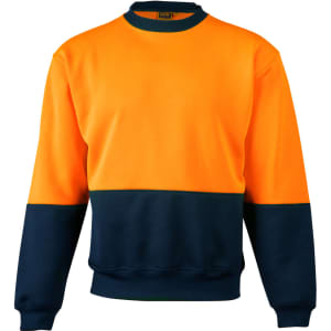 A Hi-Vis two-tone safety windcheater in bright orange and navy, featuring a logo on the inside neck.