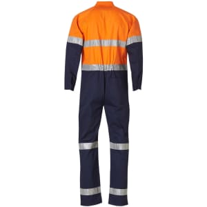 Hi-vis men's lightweight cotton coverall in orange and navy with reflective 3M tape detailing. Features a logo.