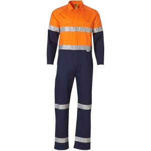 Hi-Vis men's lightweight cotton coverall in orange and navy, featuring reflective 3M tape accents.