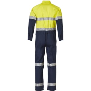 A high-visibility men's lightweight cotton coverall in yellow and navy, featuring reflective 3M tape.
