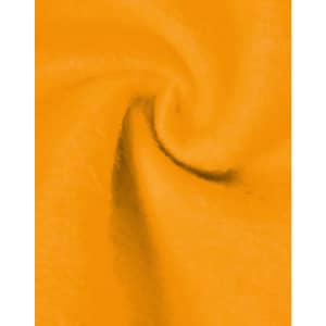 A close-up of soft, vibrant orange fabric, showcasing a smooth, swirling texture.