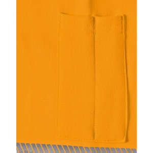 An orange work jumper featuring a front pocket, designed for safety and visibility.